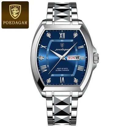 Poedagar 958 Men's Luxury Quartz Watch – Stainless Steel Band, Waterproof, Luminous, Date