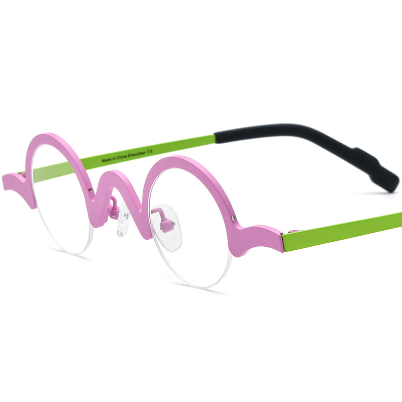 Titanium Semi-Rimless Round Optical Glasses - Matte Pink - MCROONS