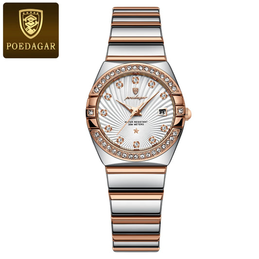 Poedagar 302 Women's Luxury Quartz Watch – Stainless Steel Band, Waterproof, Luminous, Date