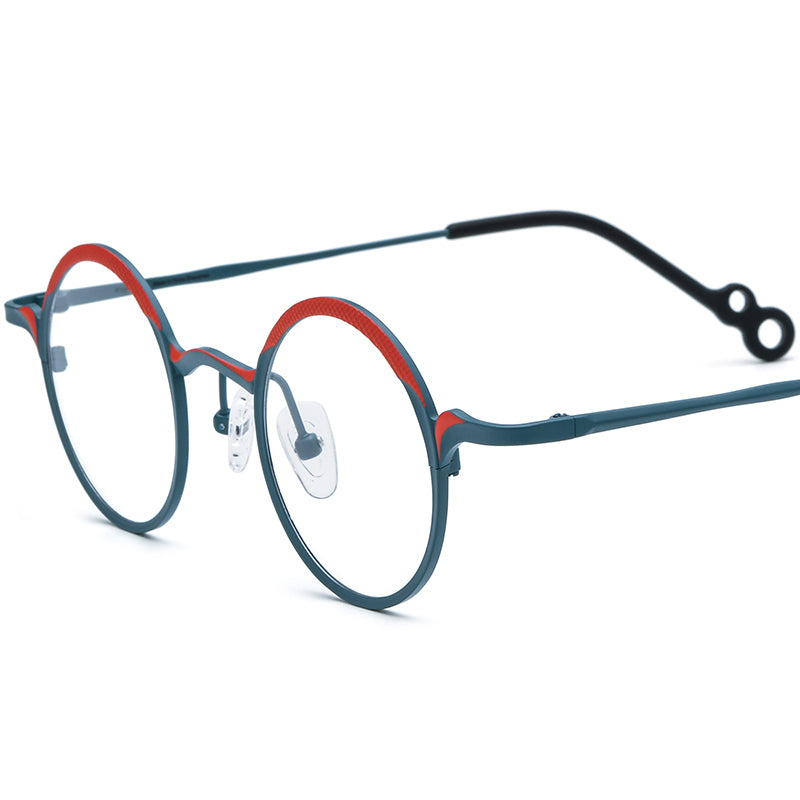 Colourful Titanium Small Round Optical Glasses Frame Retro - Red Green - MCROONS