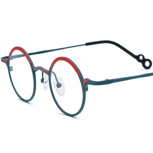 Colourful Titanium Small Round Optical Glasses Frame Retro - Red Green - MCROONS