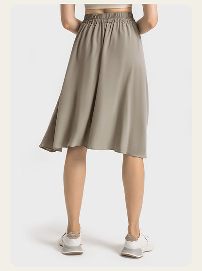Asymmetric waist-belt midi skirt side view - MCROONS