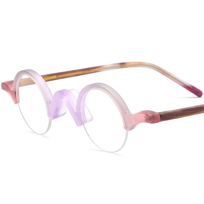 Retro Small Round Acetate Half-Rim Optical Glasses Frame - MCROONS - Matte Purple Pink