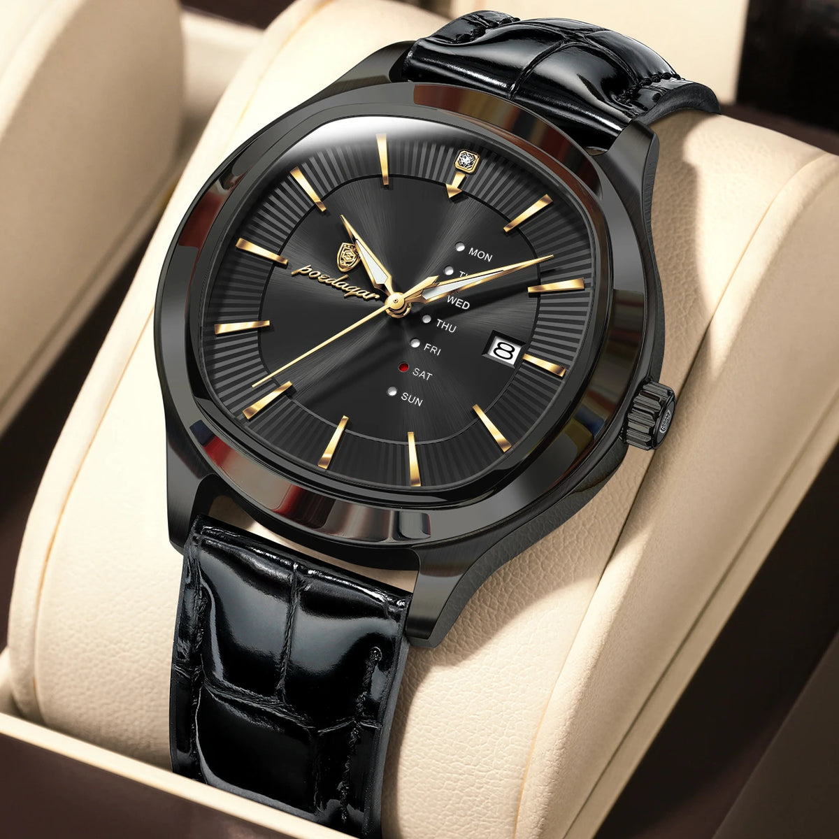 Poedagar 623 Men's Luxury Quartz Watch – Leather Strap, Waterproof, Luminous, Date