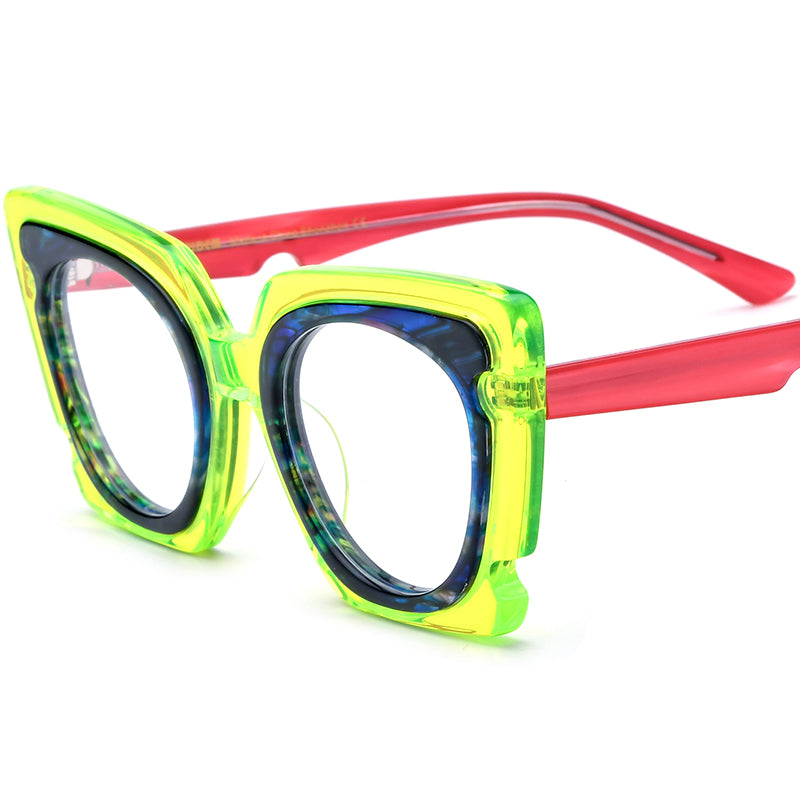 Retro Oversized Cat Eye Acetate Optical Glasses Frame - Blue - MCROONS
