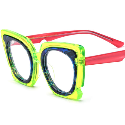 Retro Oversized Cat Eye Acetate Optical Glasses Frame - Blue - MCROONS