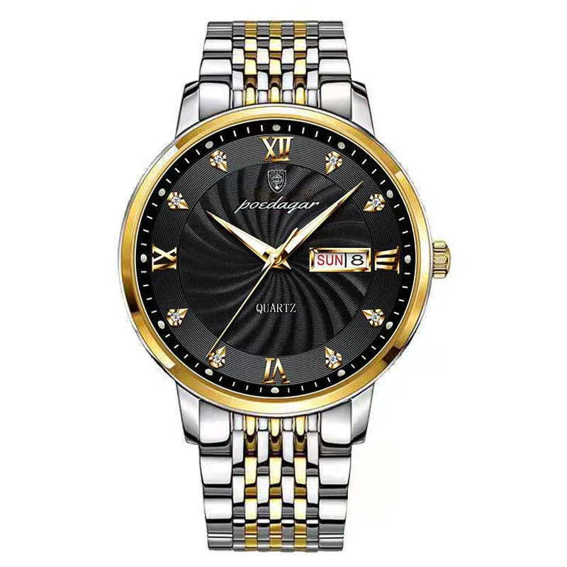 Poedagar 827 Men's Luxury Quartz Watch – Stainless Steel Band, Waterproof, Date