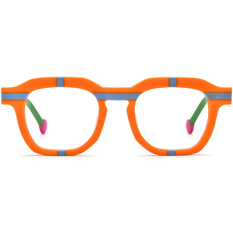 Playful Colour-Pop Acetate Square Optical Glasses Frame - MCROONS - Orange front view