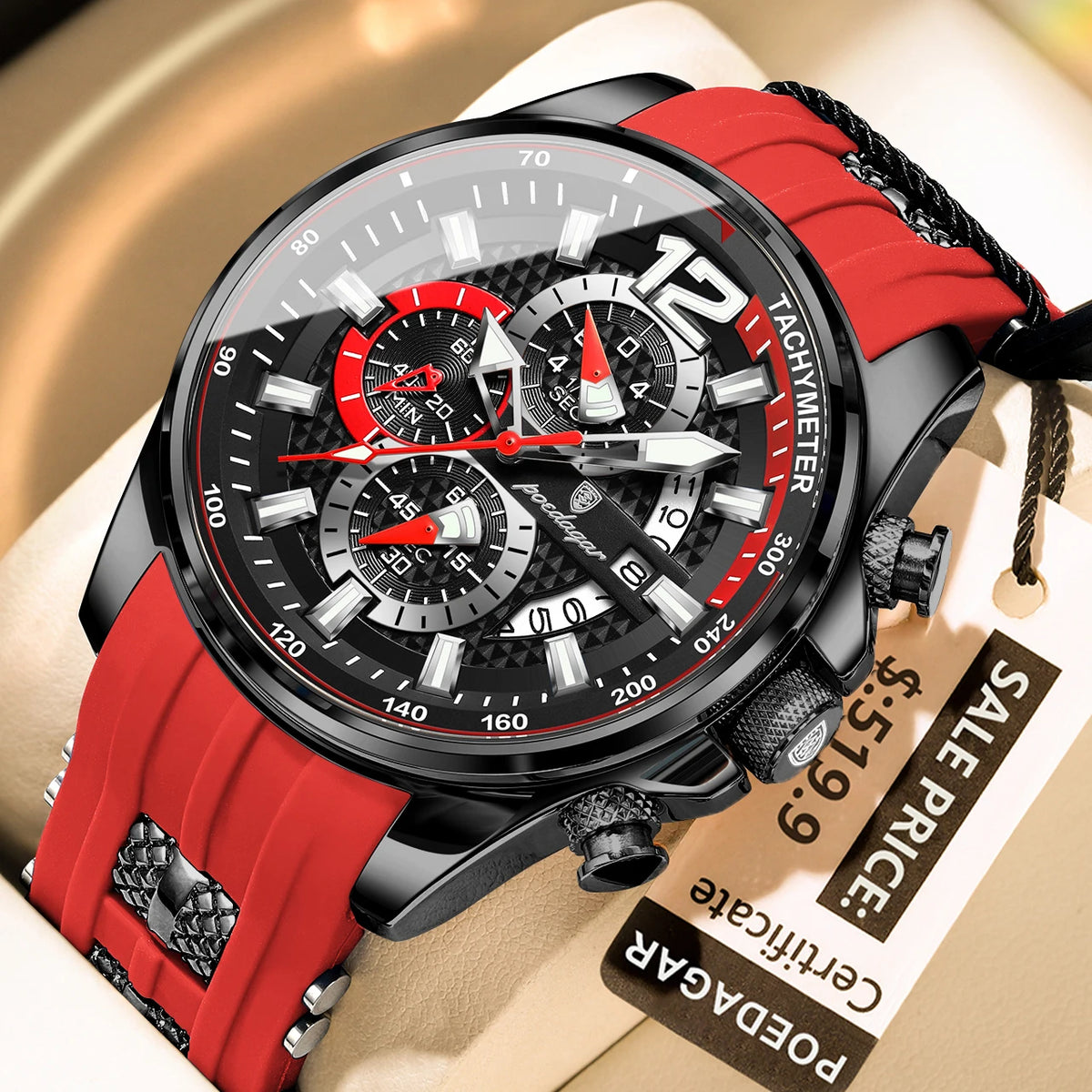Poedagar 898 Men's Luxury Chronograph Quartz Watch – Silicone Strap, Waterproof, Luminous, Date