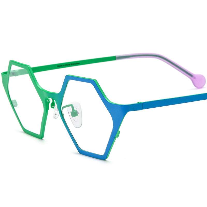 Colourful Titanium Hexagon Optical Glasses Frame Retro - Green Blue - MCROONS