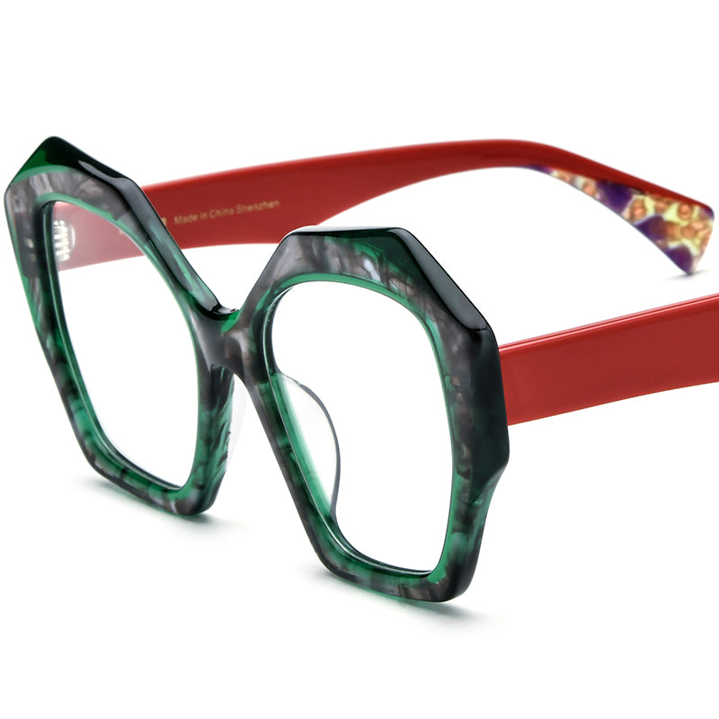Oversized Cat Eye Acetate Optical Glasses Frame - Red Temple - MCROONS