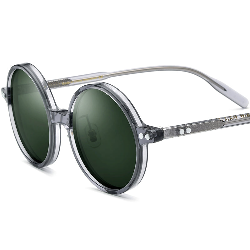 Retro Round Polarised Acetate Sunglasses - Transparent Gray - MCROONS