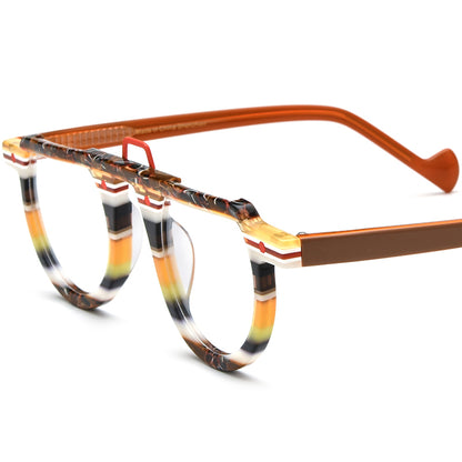 Vintage Keyhole Round Acetate Optical Glasses Frame - Brown Stripe - MCROONS