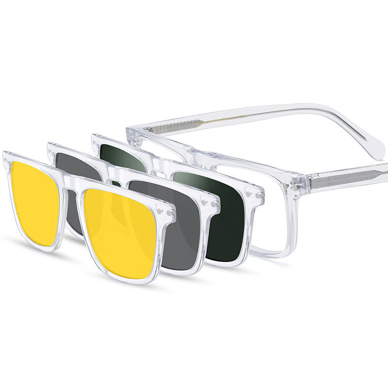 Square Acetate Optical Glasses Frame with Magnetic Clip-On Lenses - Transparent - MCROONS