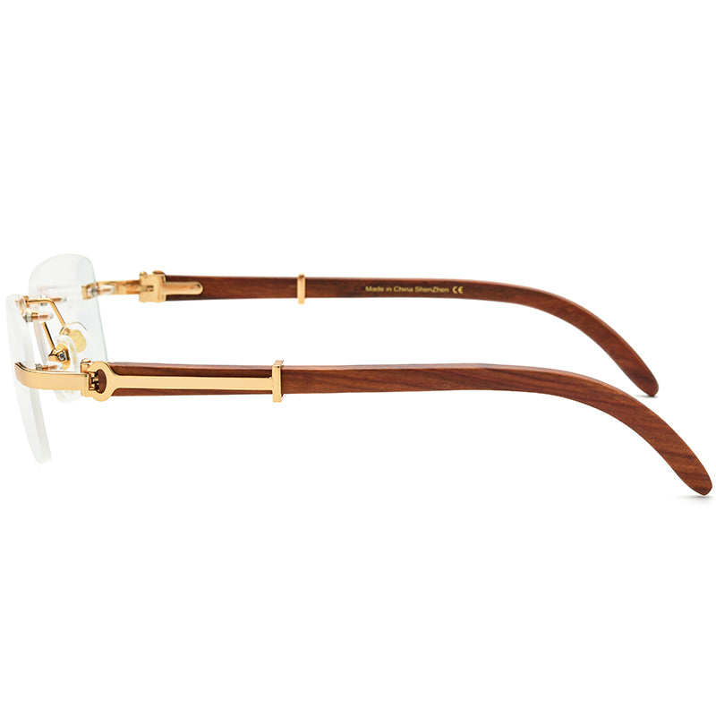Rimless Square Wood Optical Glasses Frame - MCROONS - Temple Detail