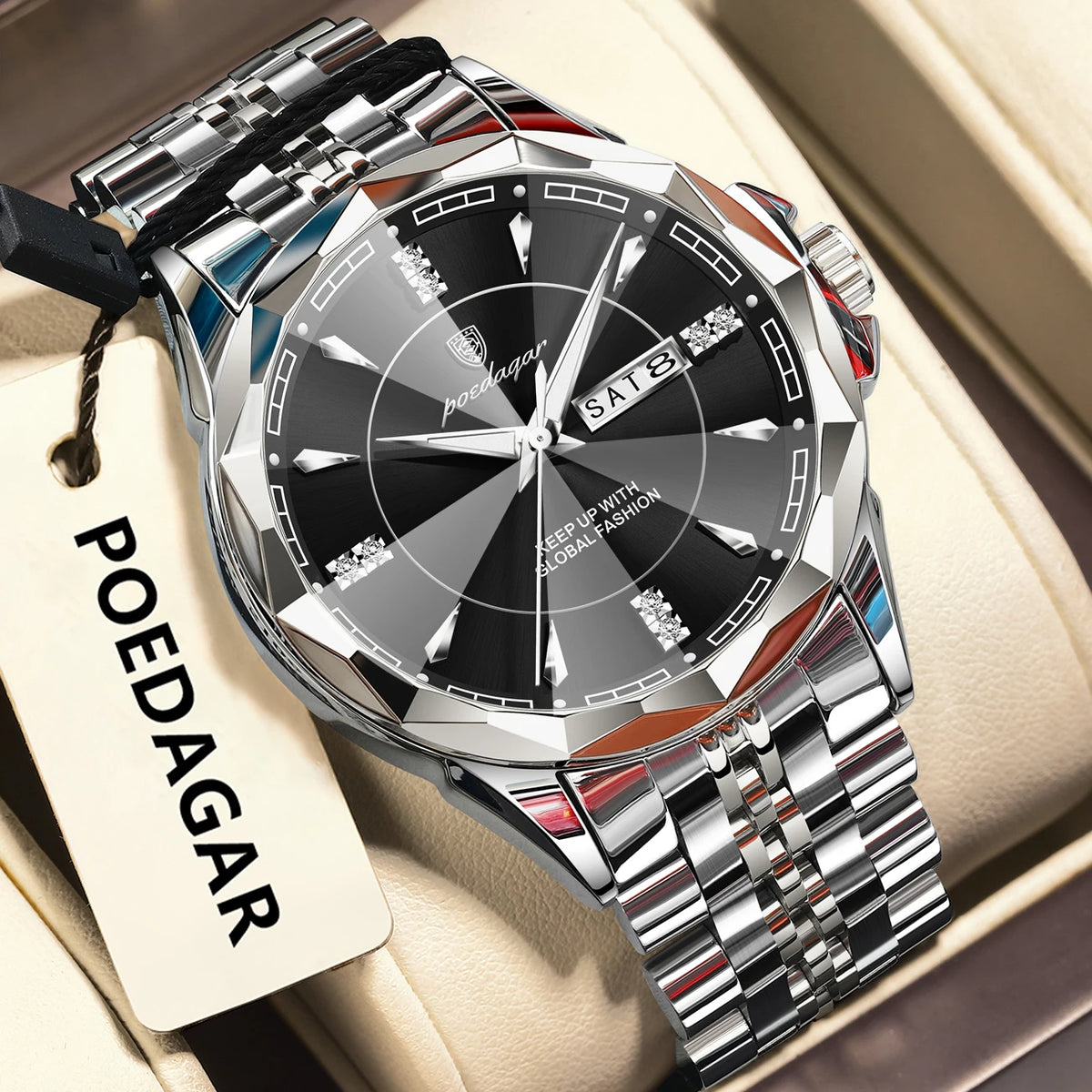Poedagar 674 Men's Luxury Quartz Watch – Stainless Steel Band, Waterproof, Luminous, Date