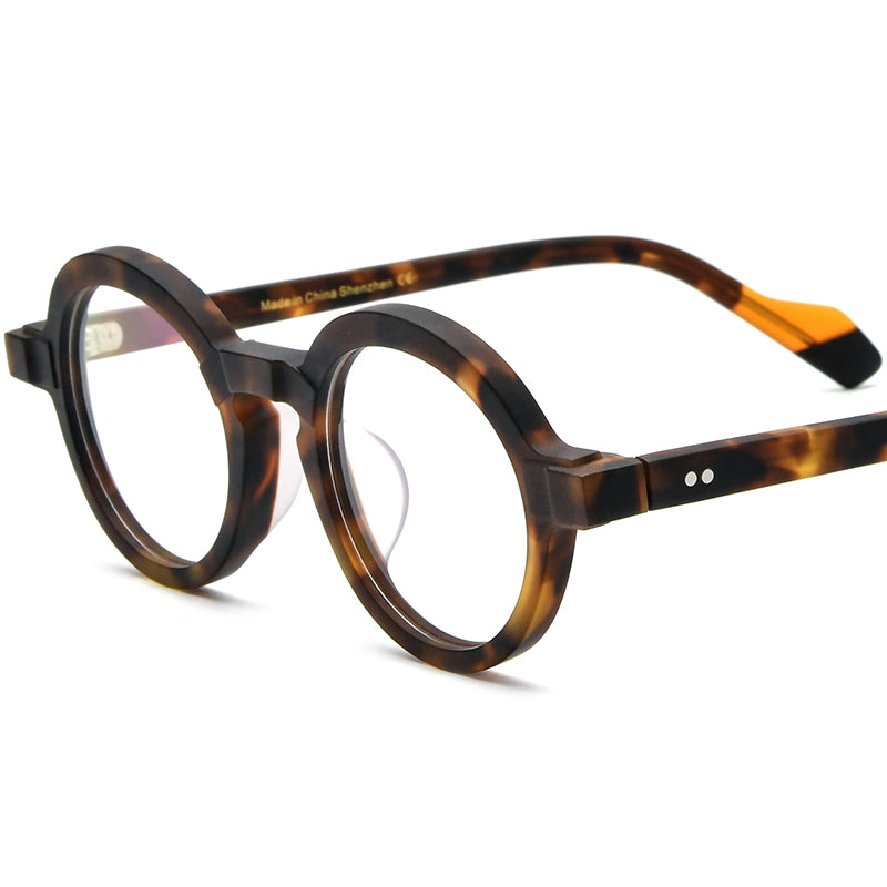 Colourblock Round Acetate Optical Glasses Frame - Matte Leopard - MCROONS