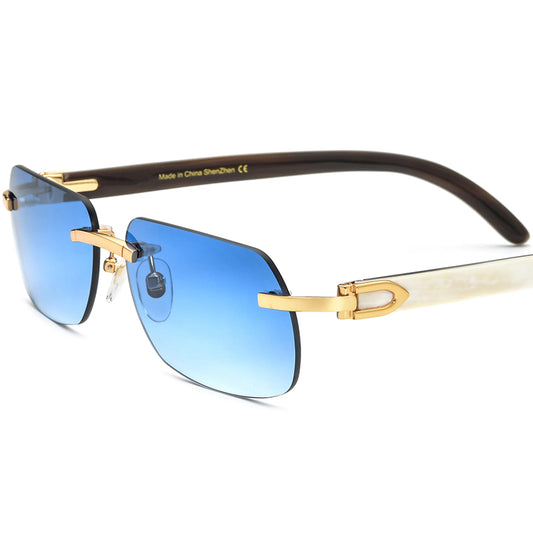 Buffalo Horn Rimless Square Sunglasses - Blue-Black - MCROONS