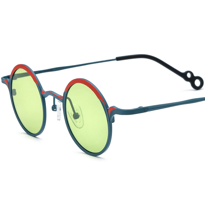 Colourful Titanium Round Polarised Sunglasses Retro - Red Green Green Lens - MCROONS