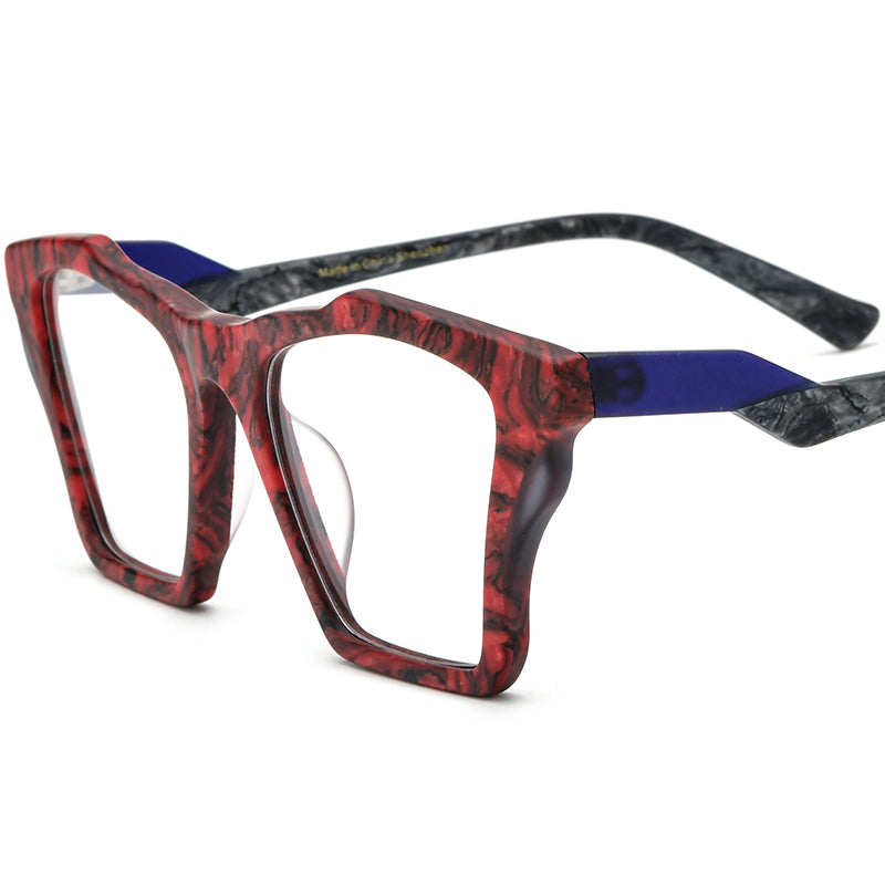 Retro Cat Eye Acetate Optical Glasses Frame - Red - MCROONS