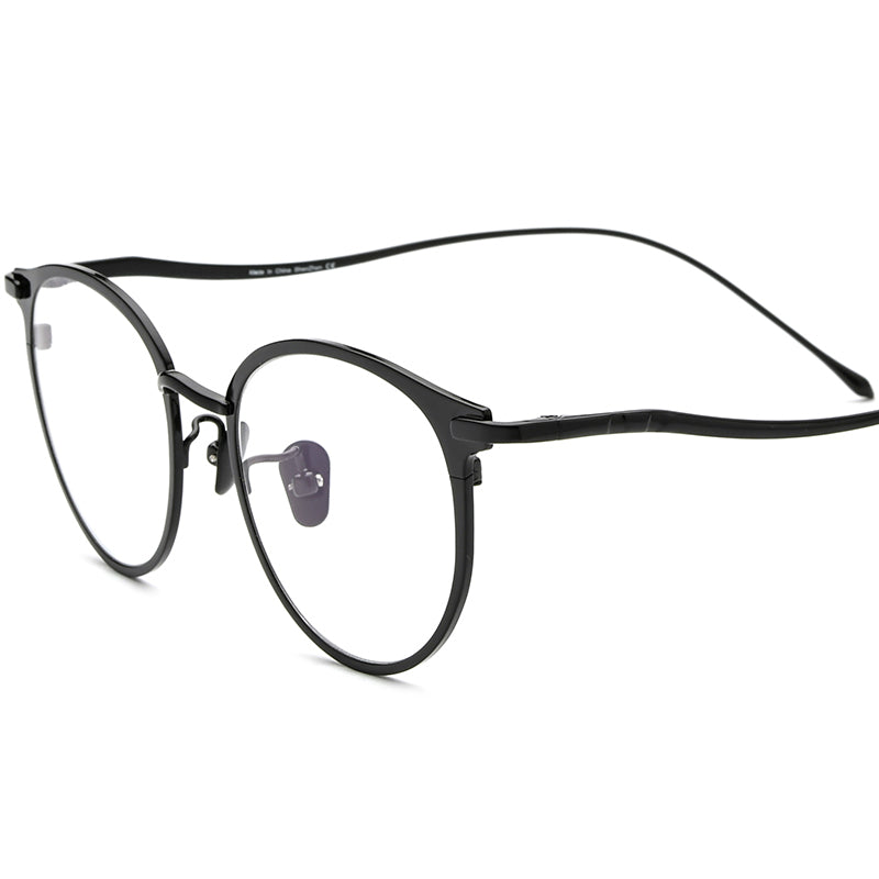 Retro Pure Titanium Round Optical Glasses - Black - MCROONS