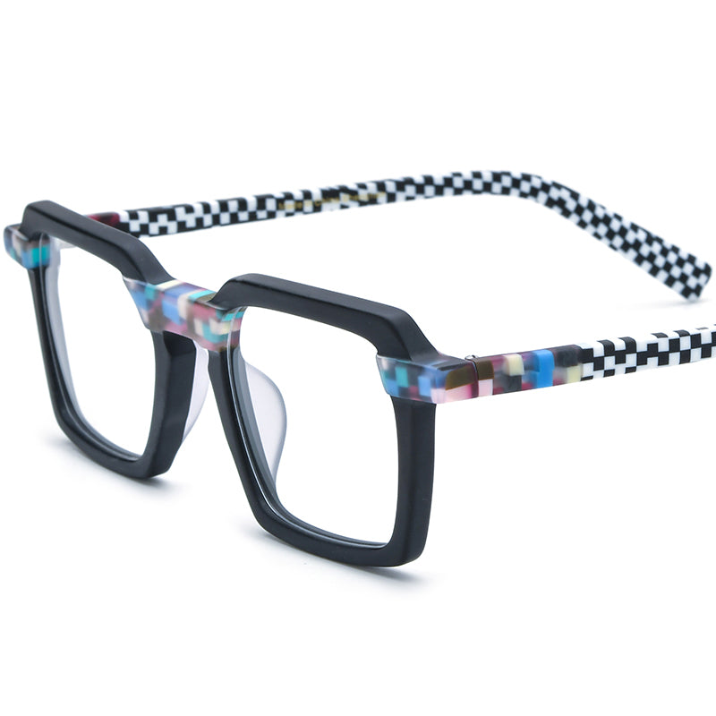 Fashion Multicolour Square Matte Acetate Optical Glasses Frame - Black White Gum - MCROONS
