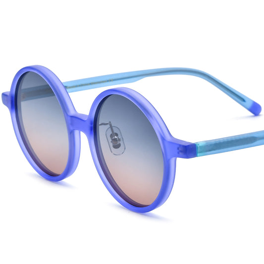 Vintage Multicolour Round Matte Acetate Polarized Sunglasses UV400 Gradient - Matte Blue Gradient Lens - MCROONS