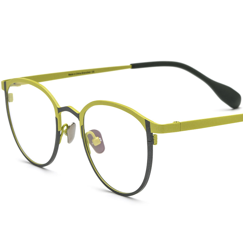 Titanium Round Optical Glasses Frame Colourful Vintage - Matte Yellow Black - MCROONS