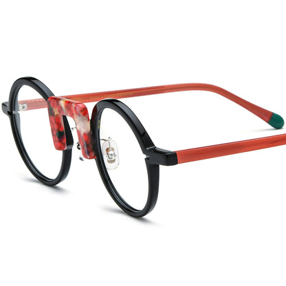 Acetate Round Optical Glasses Frame Retro - Black Red - MCROONS