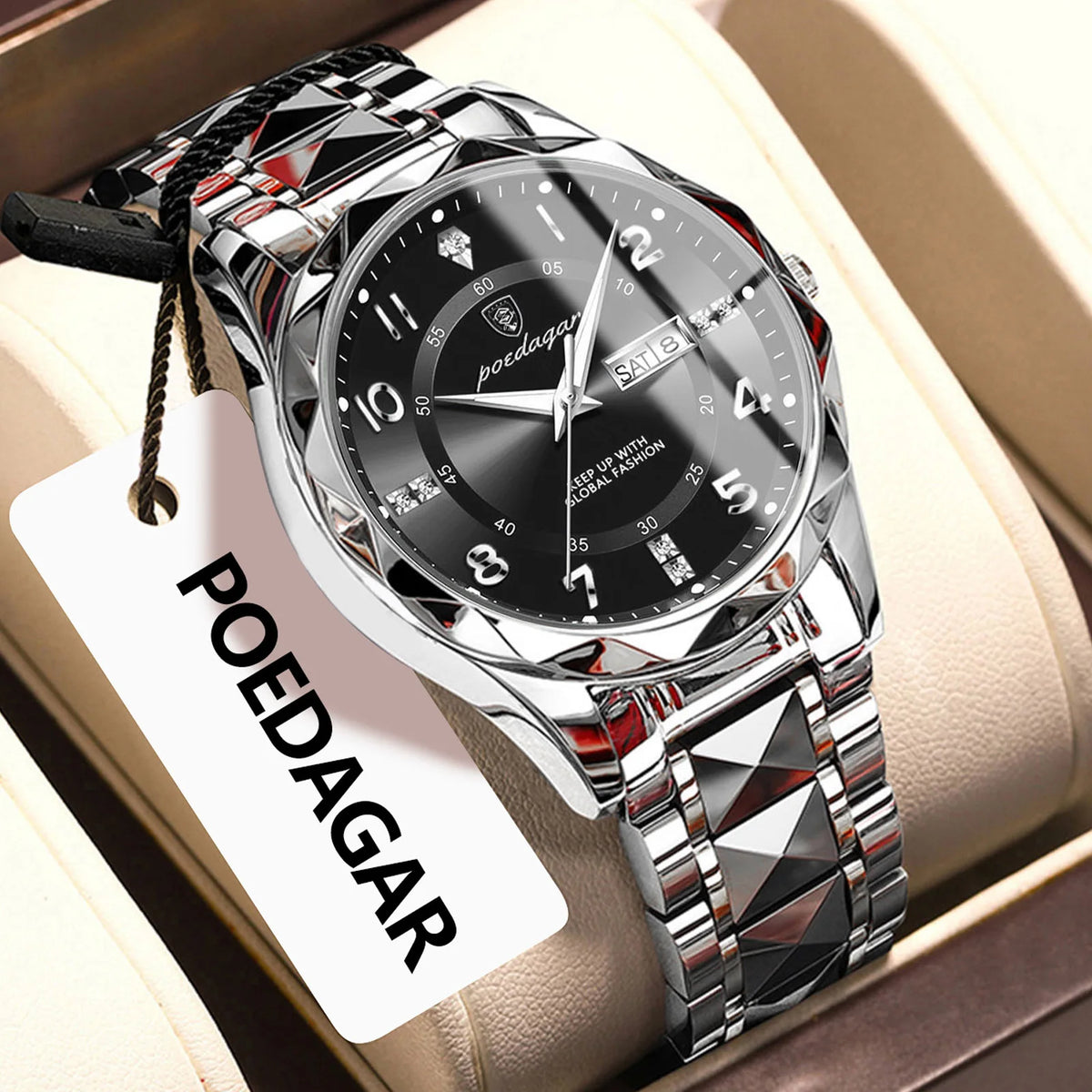 Poedagar 858 Men's Luxury Quartz Watch – Stainless Steel Band, Waterproof, Luminous, Date