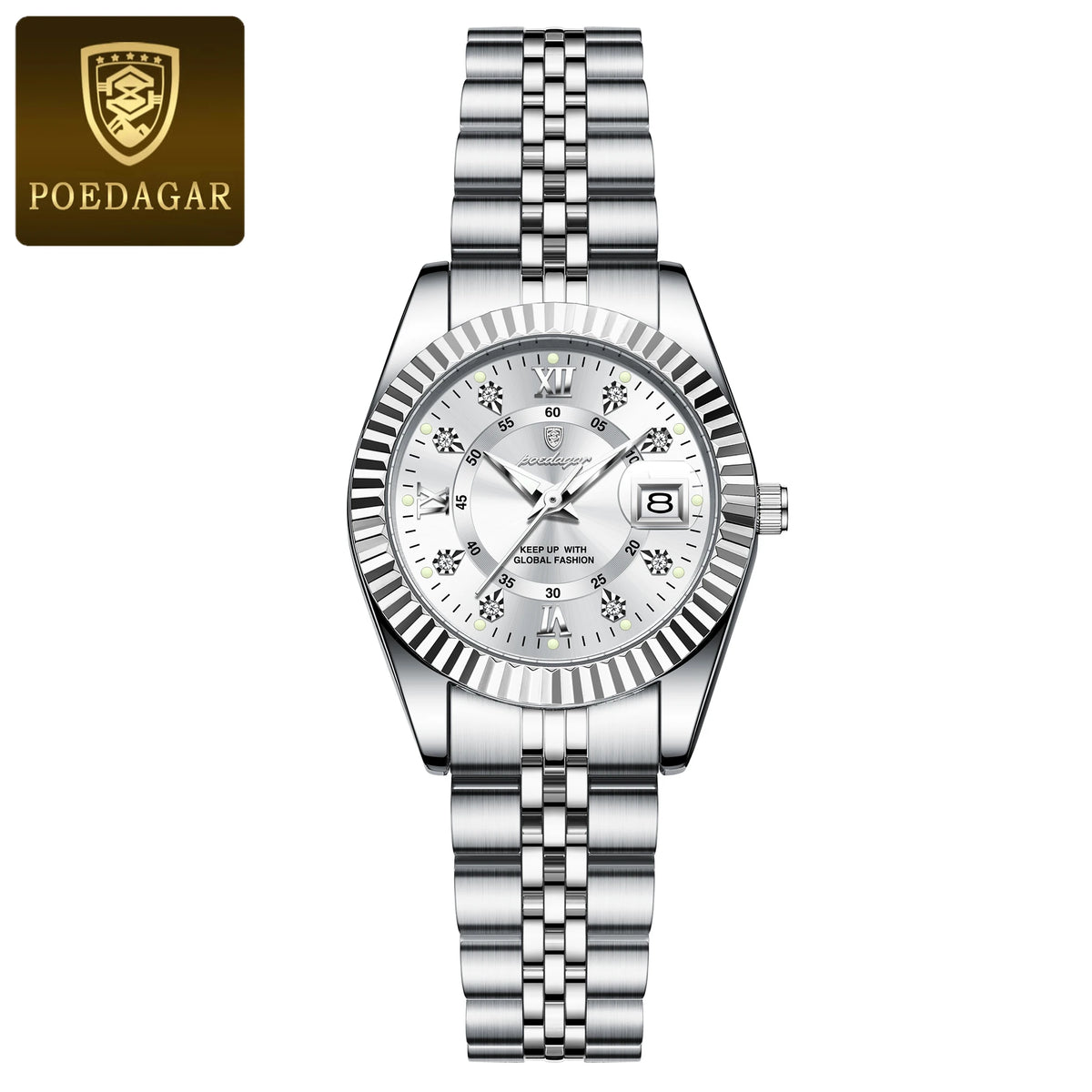 Poedagar 780 Women's Luxury Quartz Watch – Stainless Steel Band, Waterproof, Luminous, Date