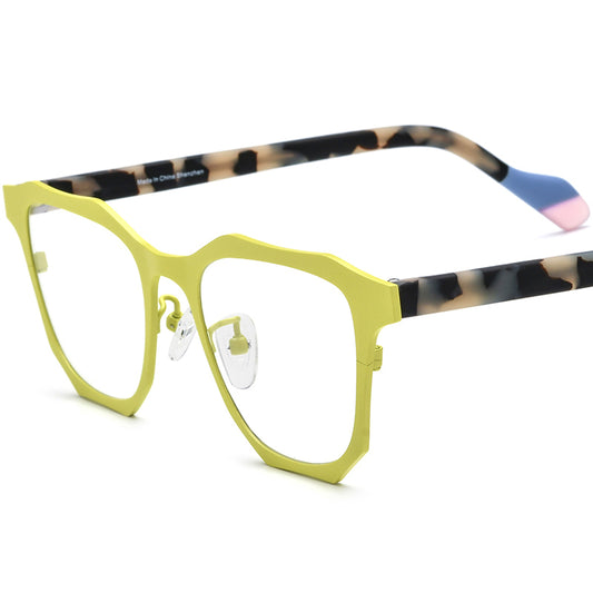 Acetate Titanium Square Optical Glasses Frame Vintage Design - MCROONS - Yellow