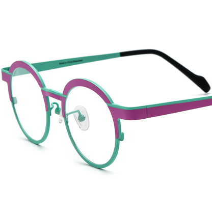 Colourful Titanium Round Optical Glasses - Pink Cyan - MCROONS