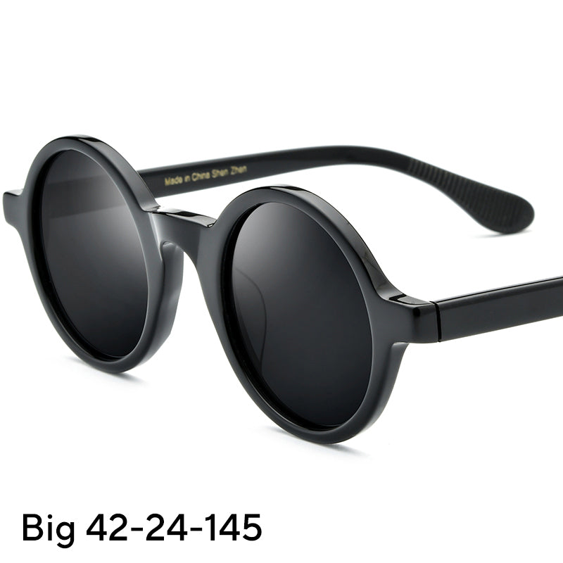 Vintage Round Acetate Polarized Sunglasses UV400 - Black Gray Lens - MCROONS