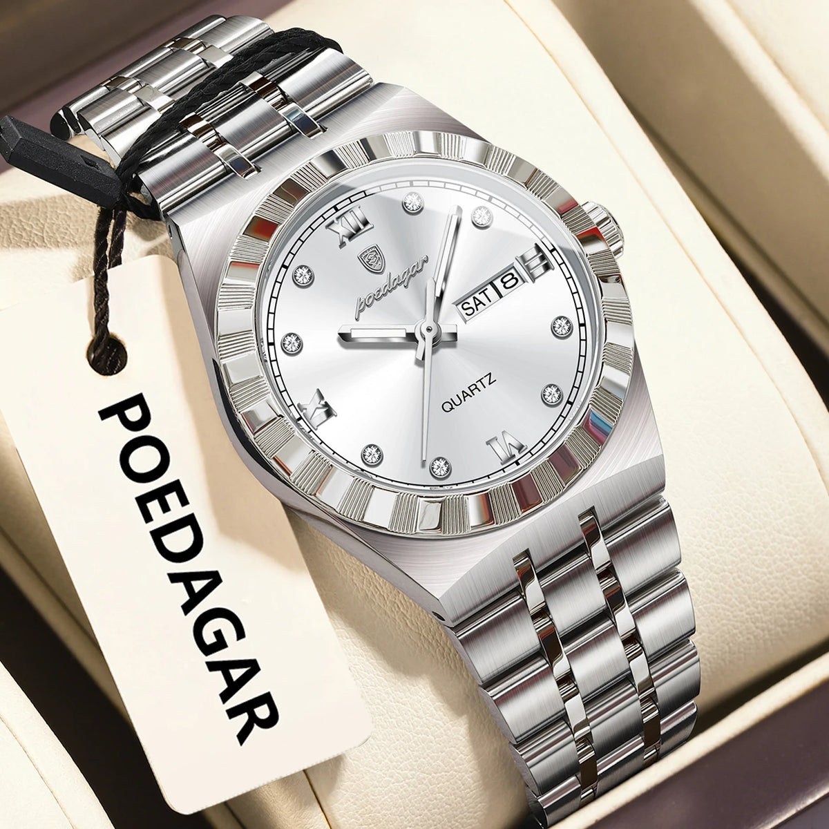 Poedagar 794 Women's Luxury Quartz Watch – Stainless Steel Band, Waterproof, Luminous, Date