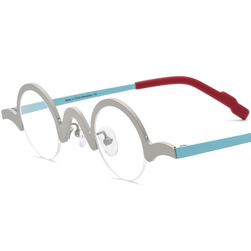 Titanium Semi-Rimless Round Optical Glasses - Matte Silver - MCROONS