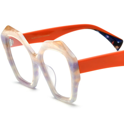 Oversized Cat Eye Acetate Optical Glasses Frame - Orange Temple - MCROONS