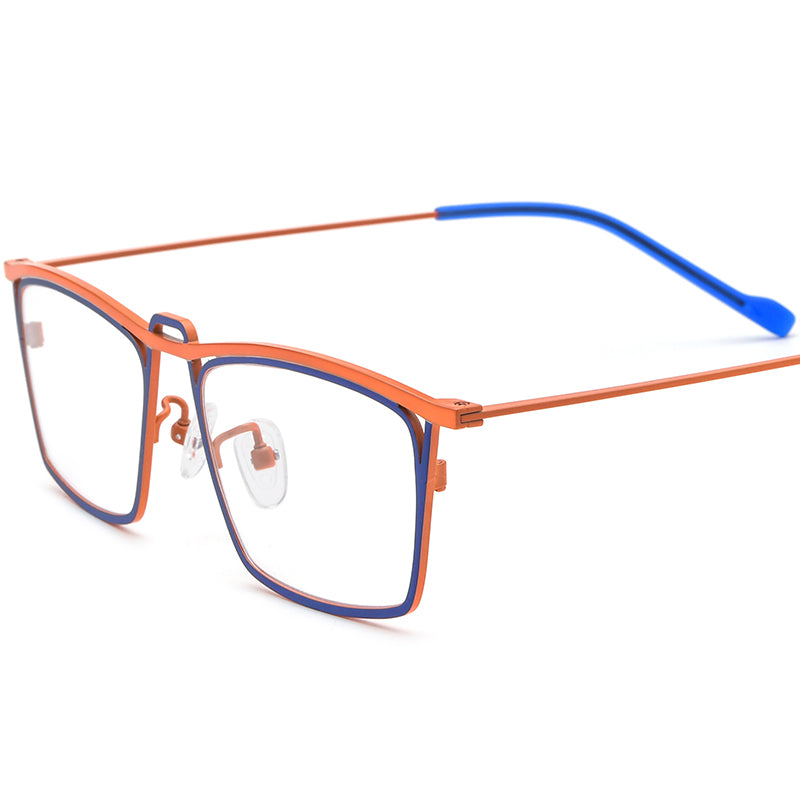 Colourful Retro Titanium Square Optical Glasses - Matte Blue Orange - MCROONS