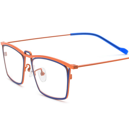 Colourful Retro Titanium Square Optical Glasses - Matte Blue Orange - MCROONS