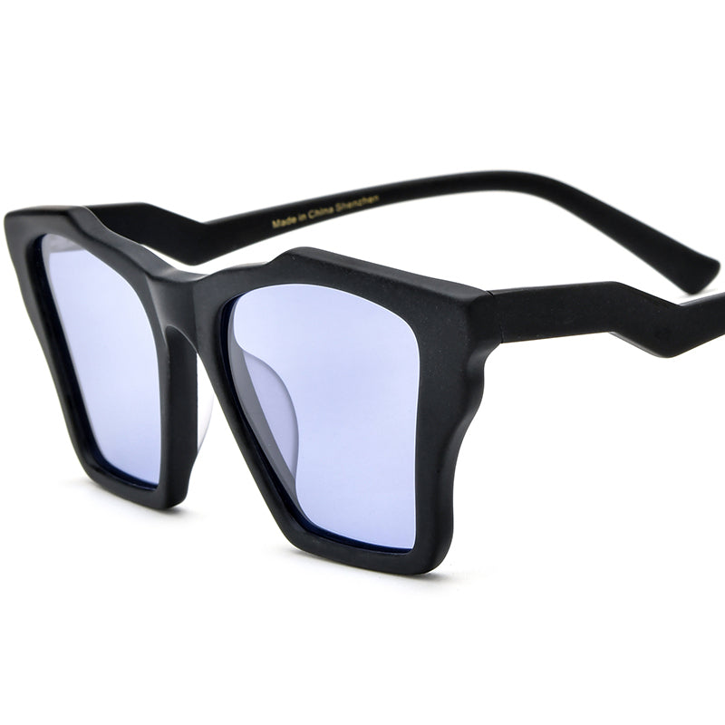 Retro Cat Eye Acetate Polarized Sunglasses - Black Purple Lens - MCROONS