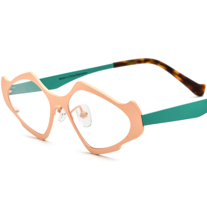 Colourful Titanium Cat Eye Optical Glasses Frame Retro - Orange Cyan - MCROONS