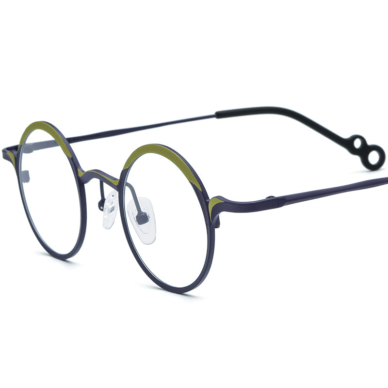 Colourful Titanium Small Round Optical Glasses Frame Retro - Green Purple - MCROONS