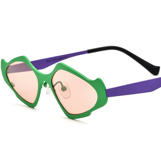 Colourful Titanium Cat Eye Polarised Sunglasses Lightweight - Green Purple - MCROONS