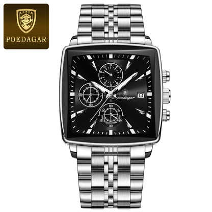 Poedagar 866 Men's Luxury Chronograph Quartz Watch – Stainless Steel Band, Waterproof, Luminous