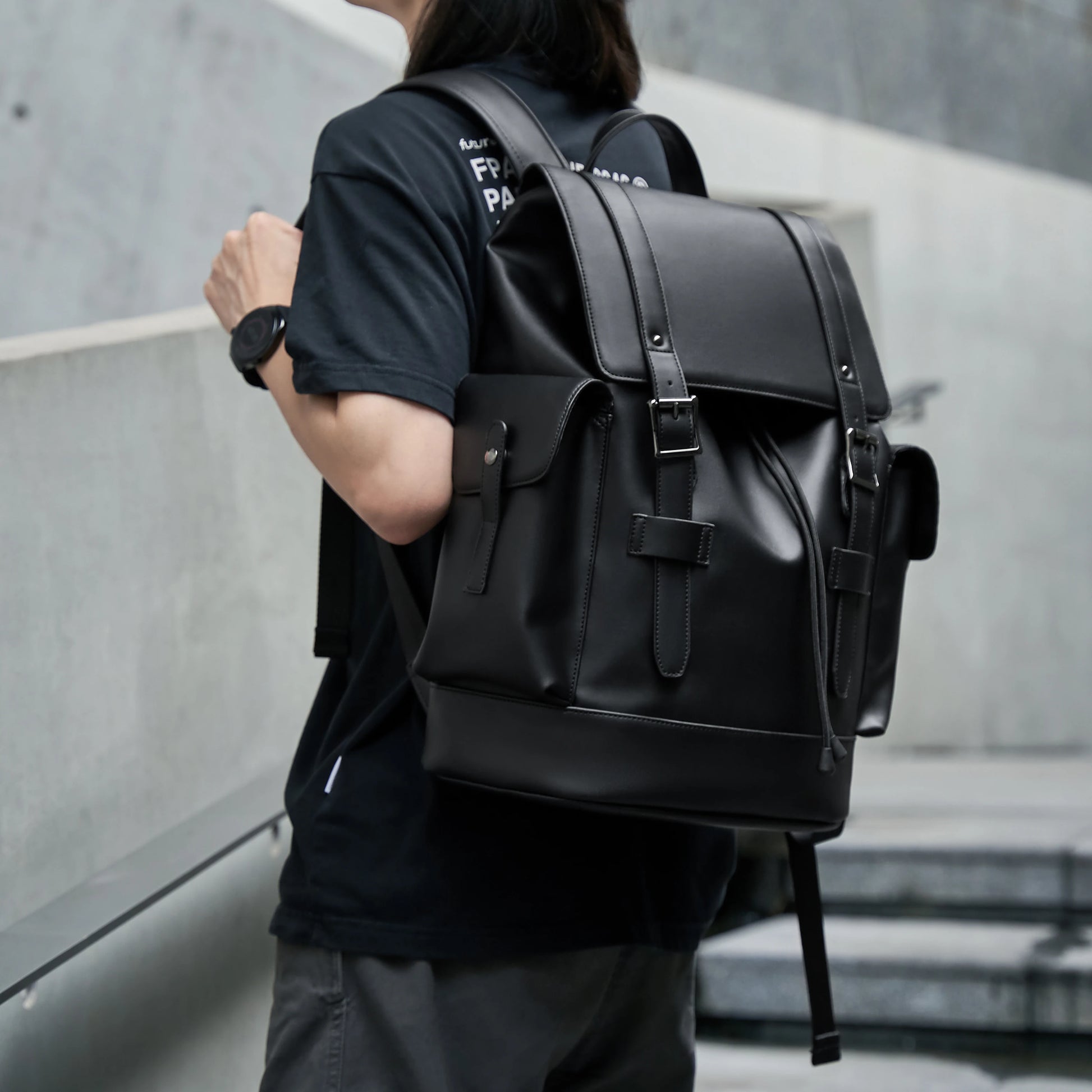 MOYYI Luxury PU Leather Bags for Men'S Backpack Business Travel Laptop Backpack