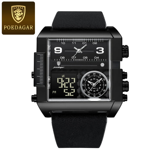Poedagar 997 Men's Luxury Chronograph Quartz Watch – Leather Strap, Waterproof, Luminous, Date