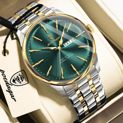 Poedagar 843 Men's Luxury Quartz Watch – Stainless Steel Band, Waterproof, Date
