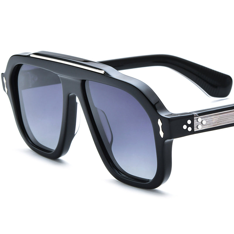 Square Acetate Polarized Sunglasses Vintage Designer Frame - MCROONS - Black