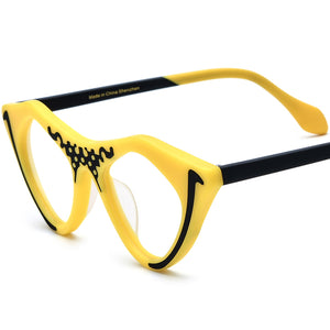 Matte Acetate Cat Eye Optical Glasses Frame Retro - Yellow - MCROONS