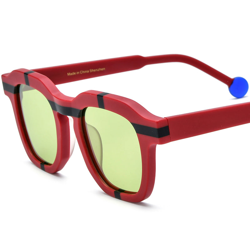 Playful Colour-Pop Acetate Square Polarized Sunglasses - Red Green Lens - MCROONS